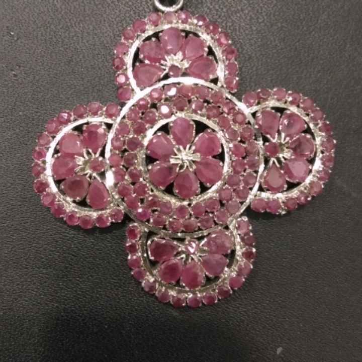 silver burma diamond pendant set.