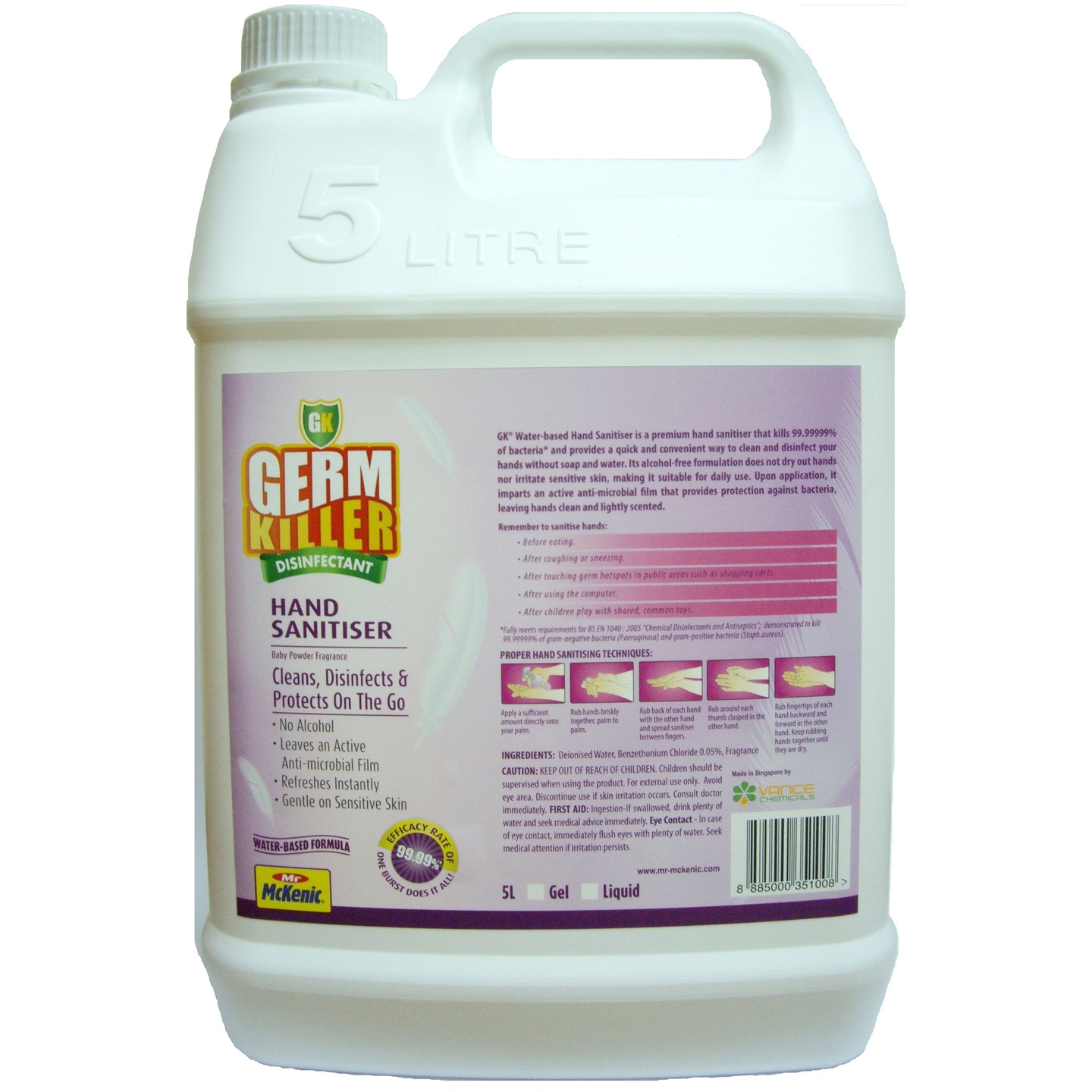 GK Hand Sanitiser Water-BasedBaby Powder Frag. 5L  Non-Gel