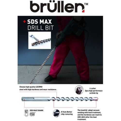 Brullen Concrete Hammer SDS Max Drill Bit - GERMAN CARBITE TIP