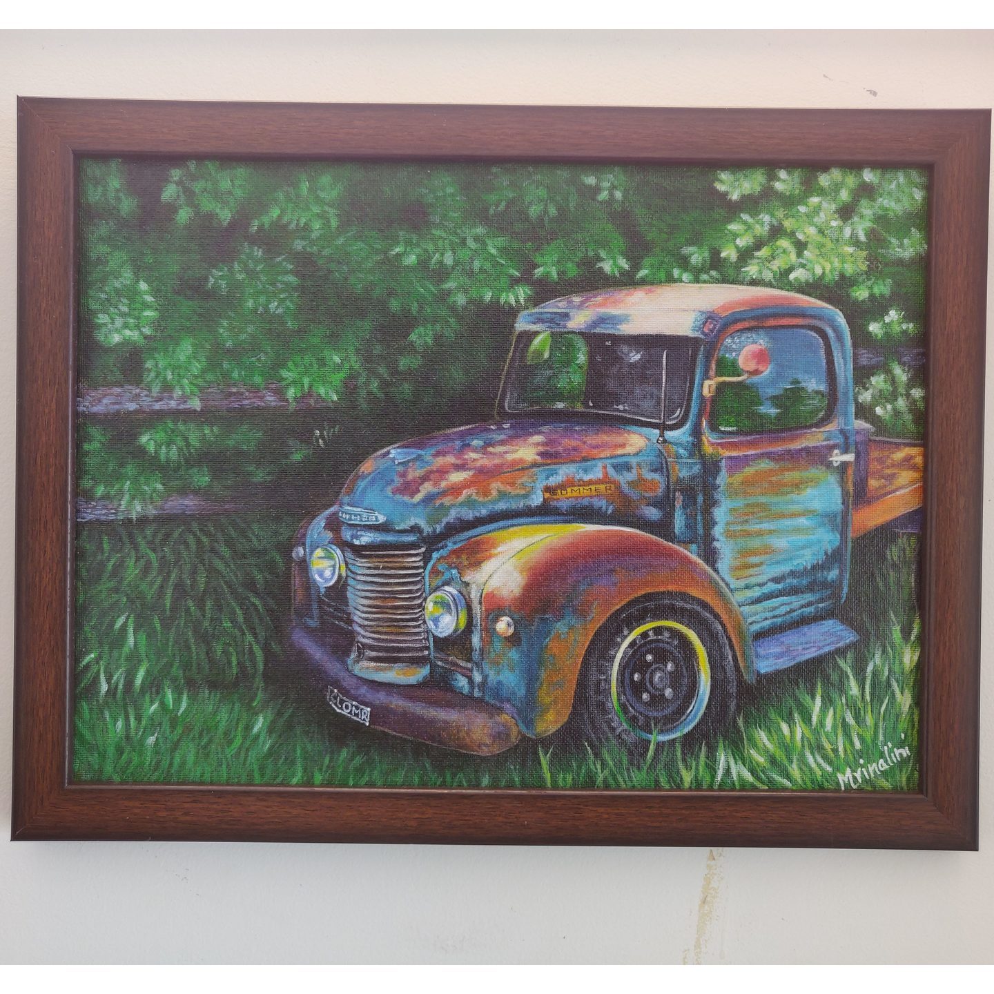Old Rustic vintage truck acrylic painting on canvas