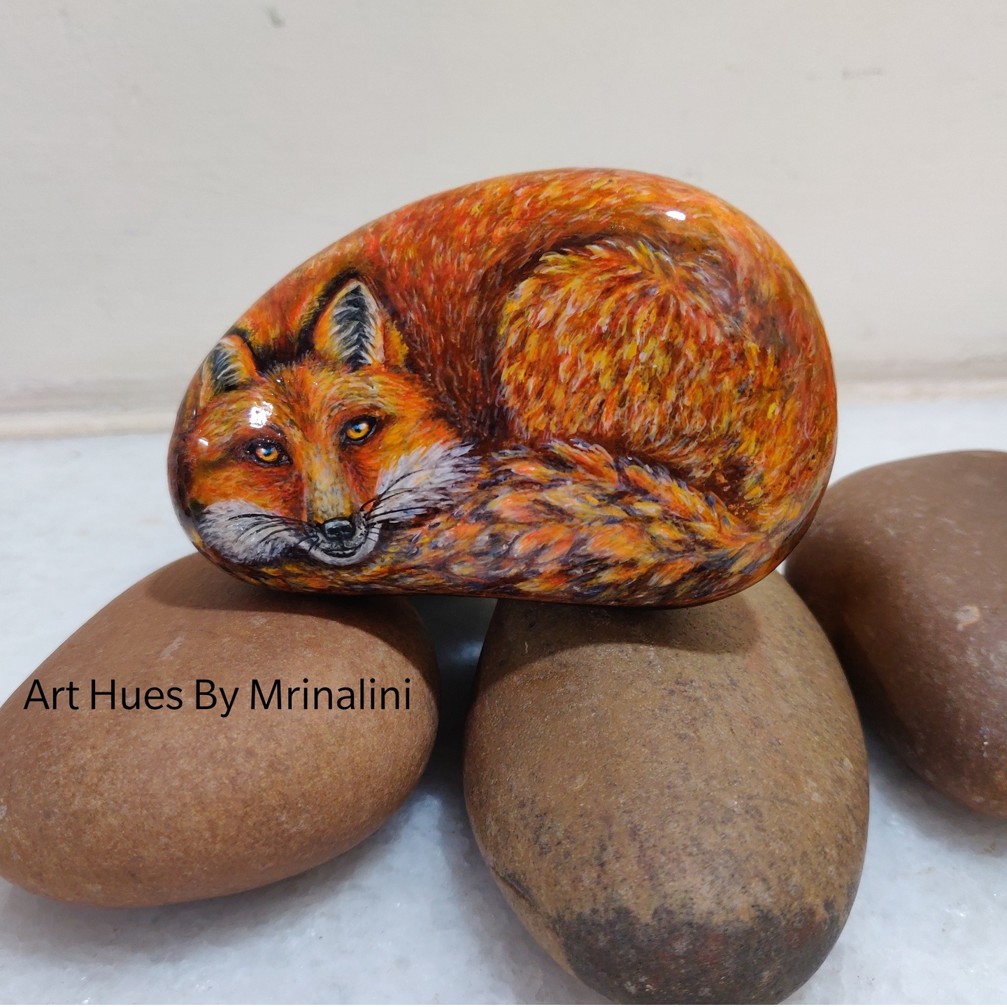 Fall Red Fox hand painted rock, realistic 3D animal art, home decor, collectible, wildlife art, fox art,autumn gift, pet rock