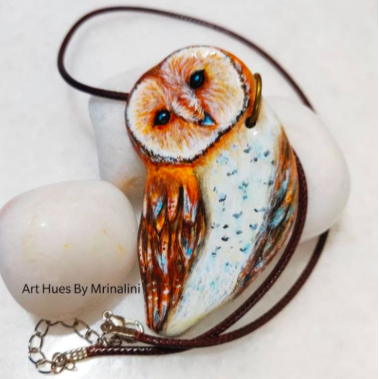 Barn Owl Handcrafted pendant necklace for owl lovers, wearable art