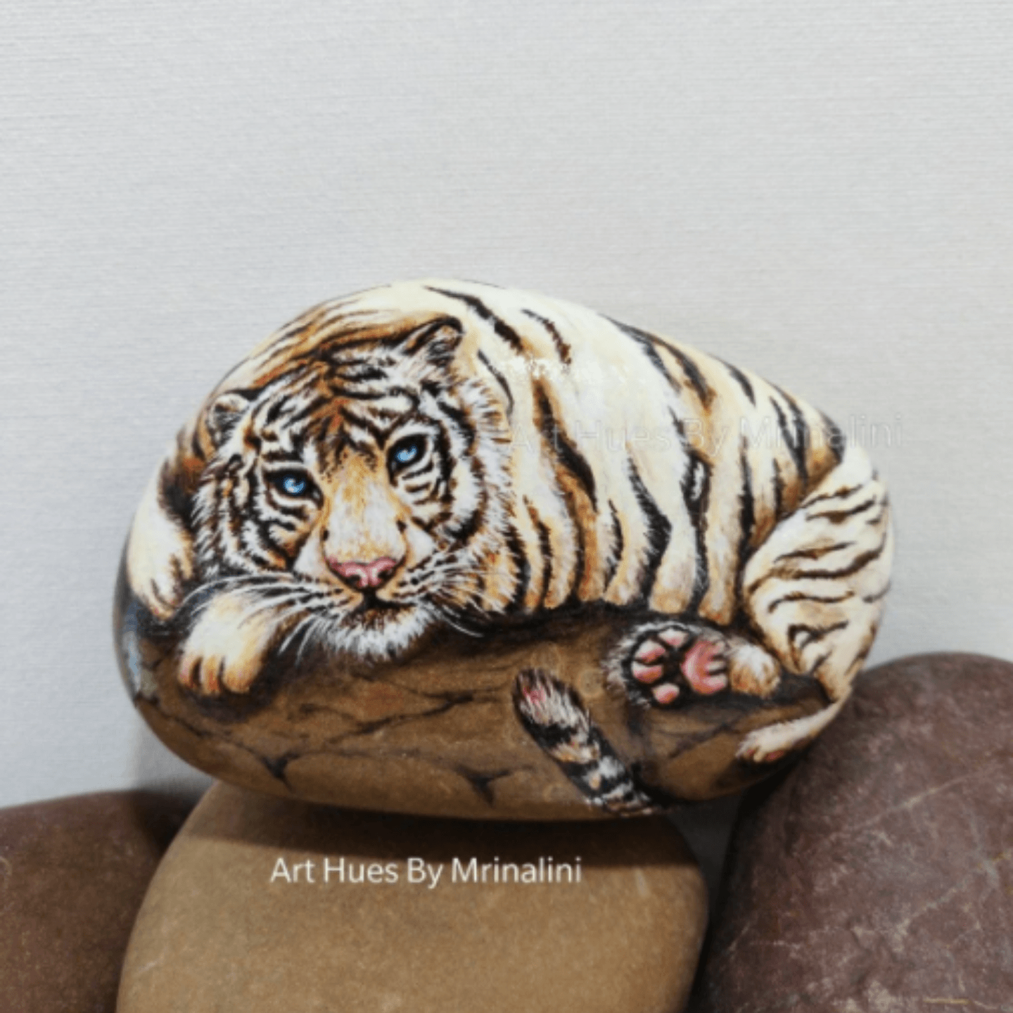 White Bengal Tiger Rock Painting wildlife gifts