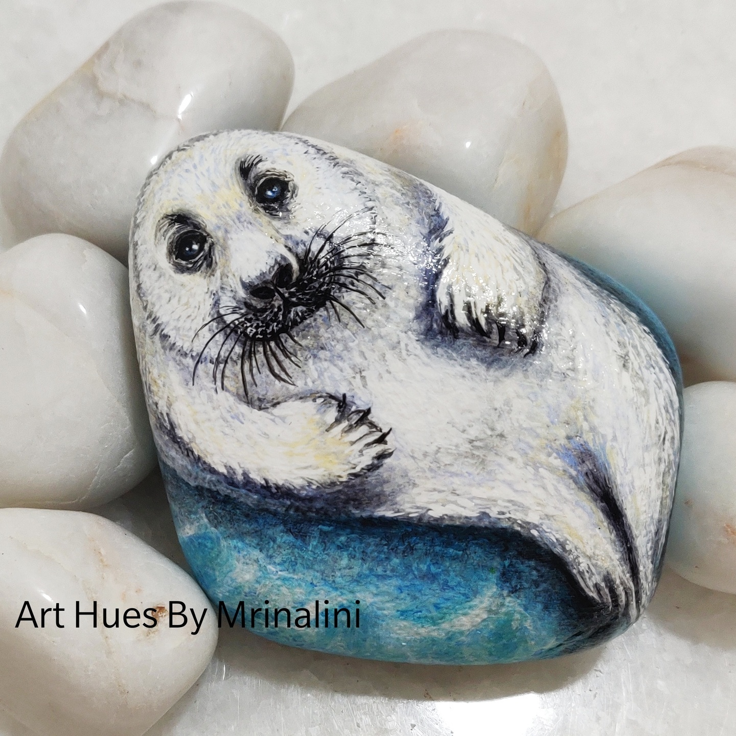 Harp Seal, rock painting, cute seal art, Wildlife souvenir, paperweight, collectible