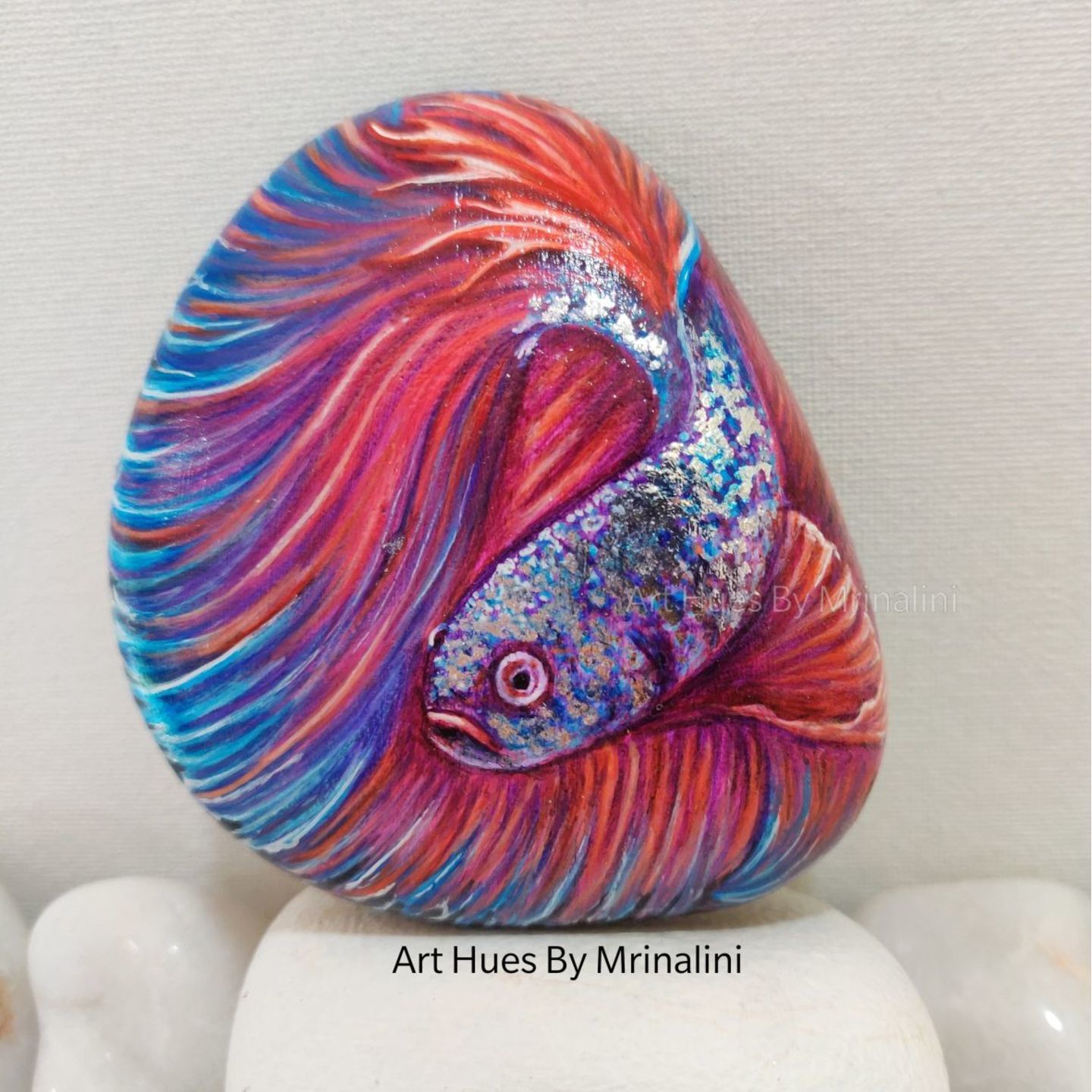 Beta Fish, rock painting, pet rock, colorful fish
