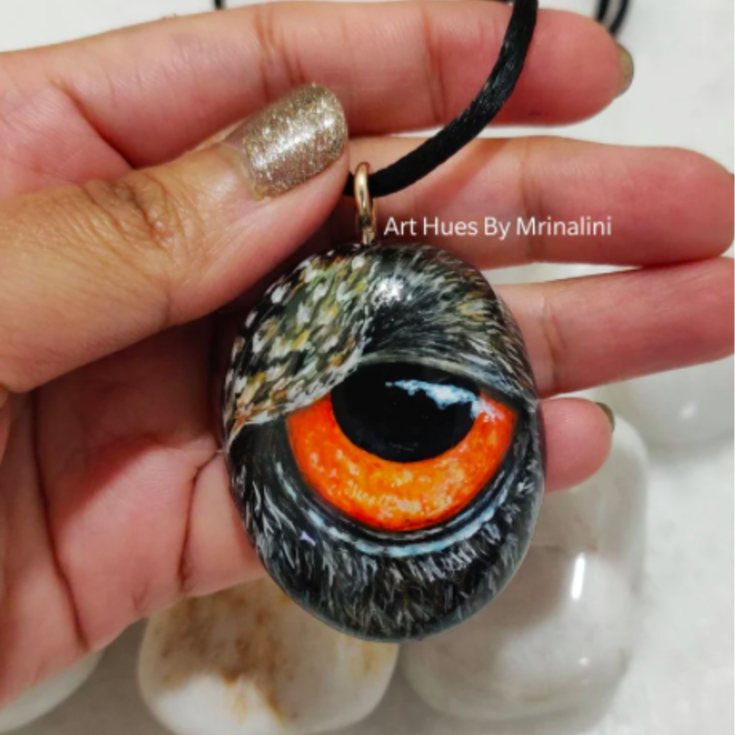 Owl Eye handcrafted pendant necklace wearable wildlife art