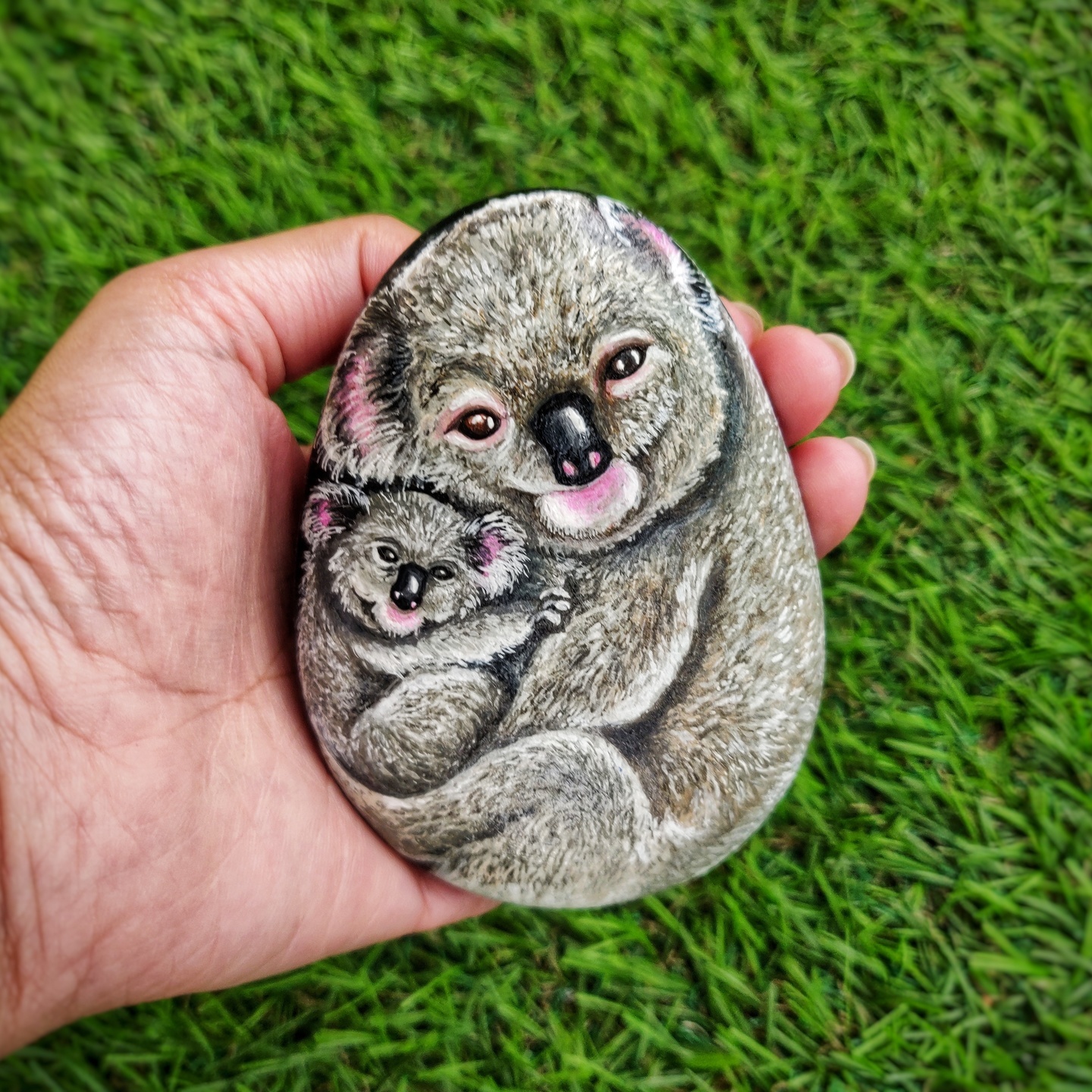 Koala baby mom hand painted rock wildlife art souvenir