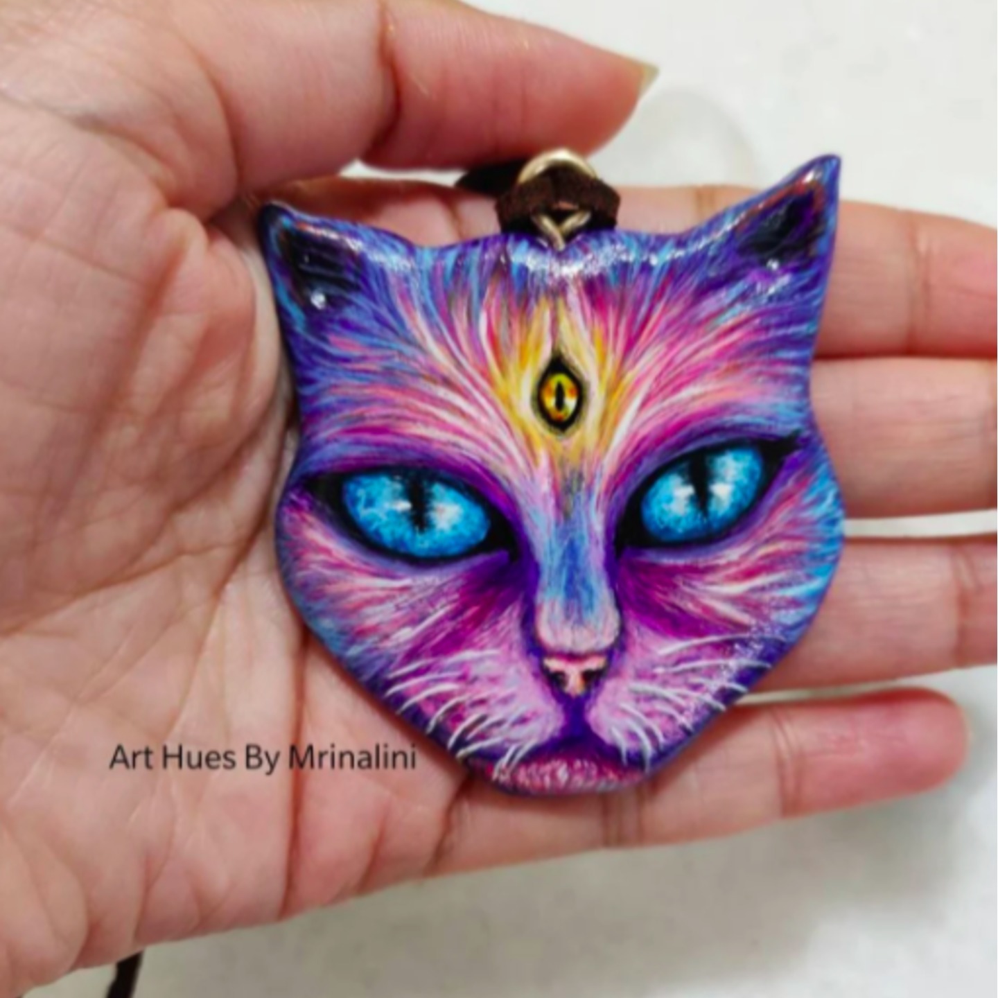 Cosmic Cat Evil eye Totem handmade pendant necklace
