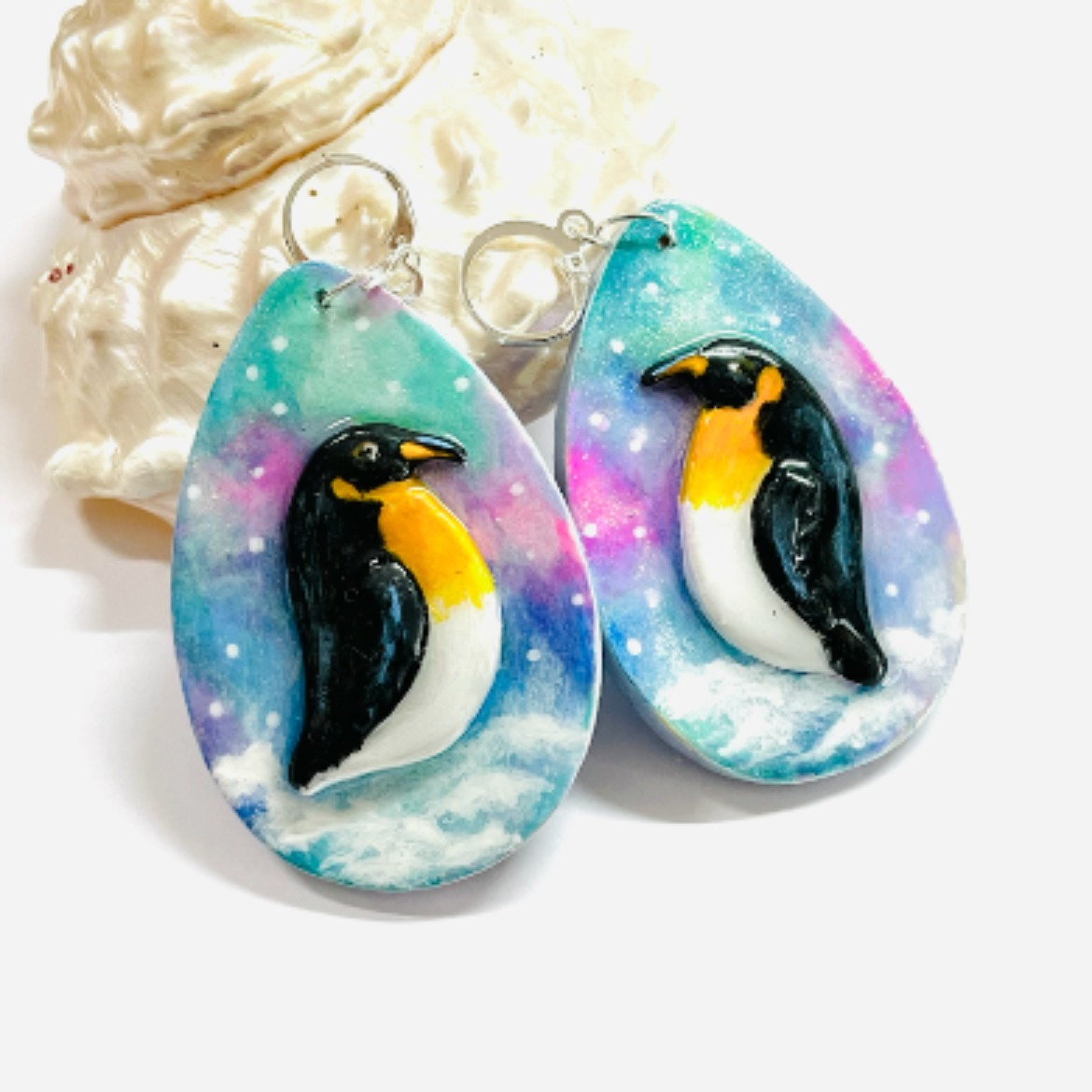 Penguin handmade earrings, Bird jewellery for her, Valentines Day gift