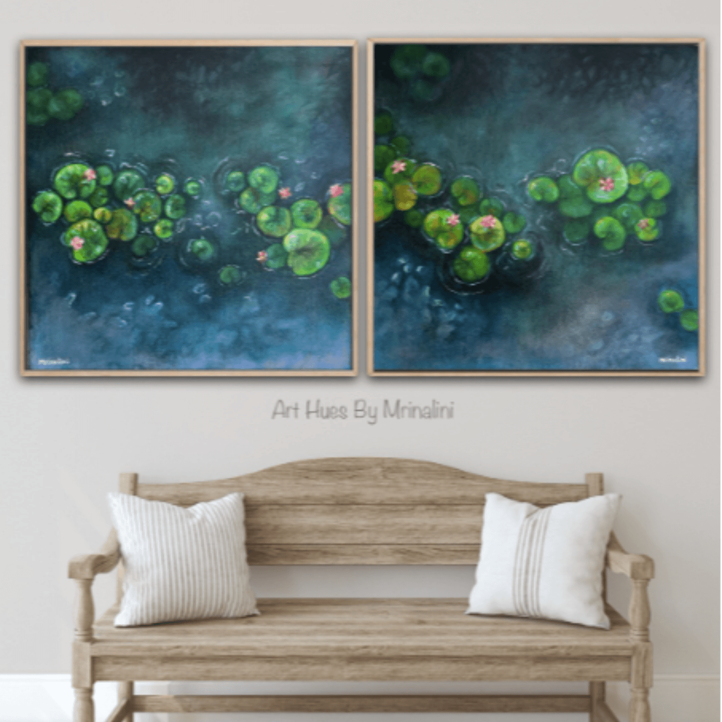 Original water lily wall art set of 2 paintings abstract landscape canvas paintings, wall art for home & office, contemporary landscape