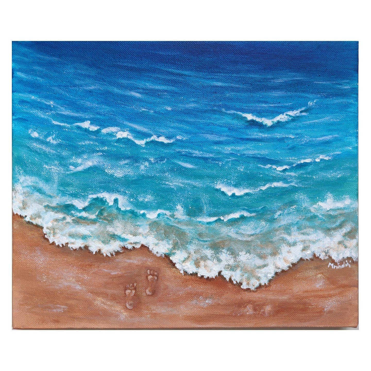 Footprints in the sand ocean painting