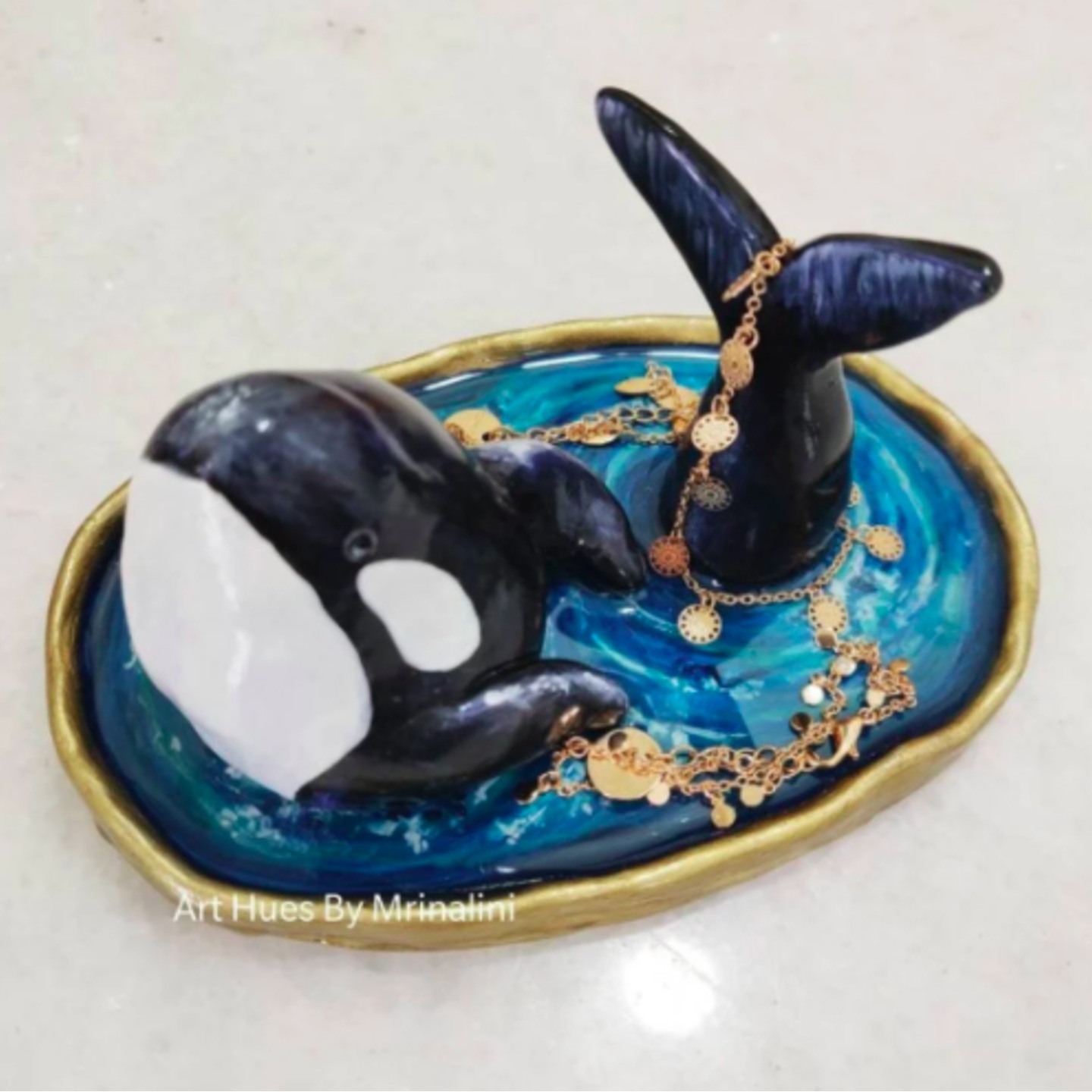 Orca Handcrafted Resin Trinket tray Wildlife inspired art collectible