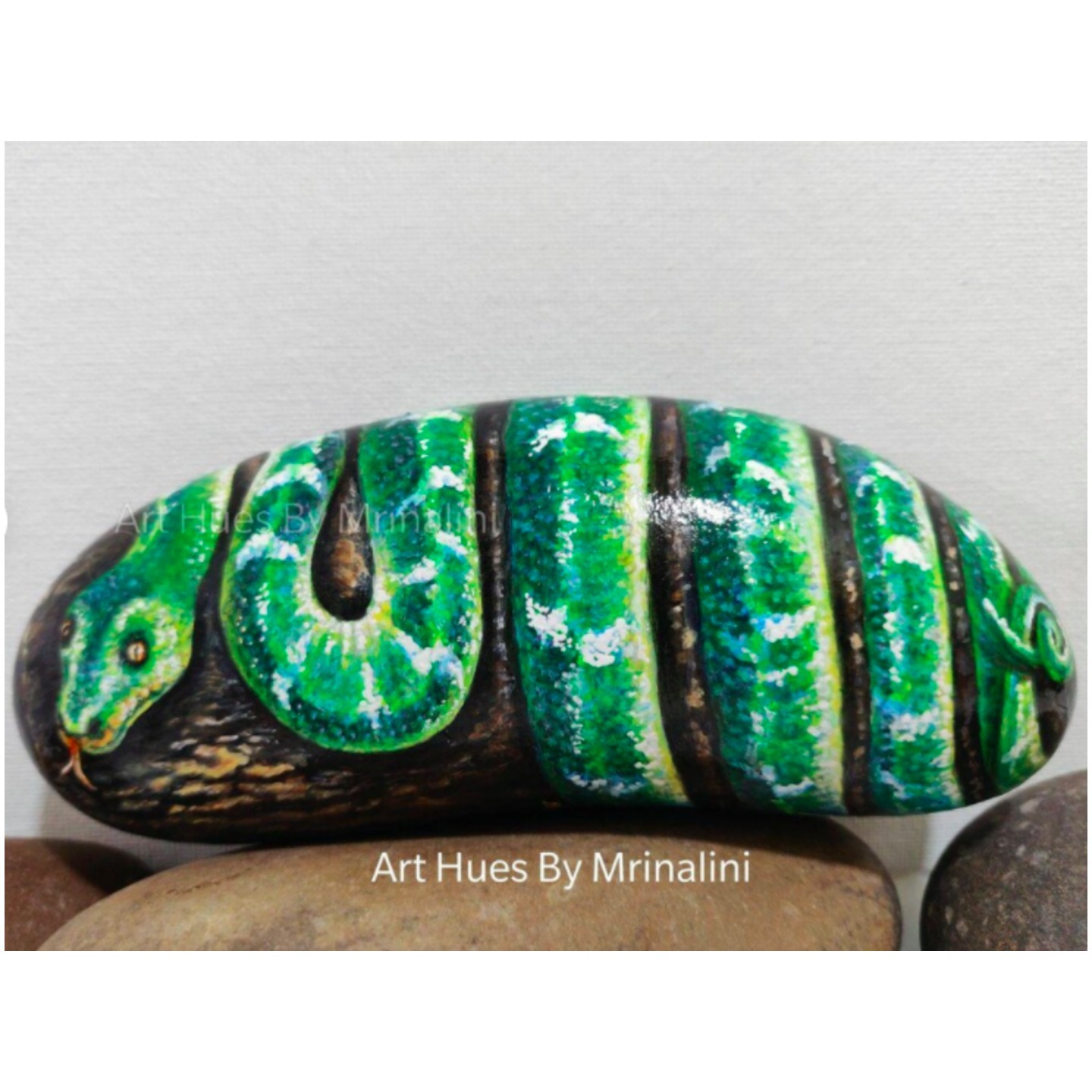 Realistic Emerald Boa Snake Hand painted rock for snake lovers