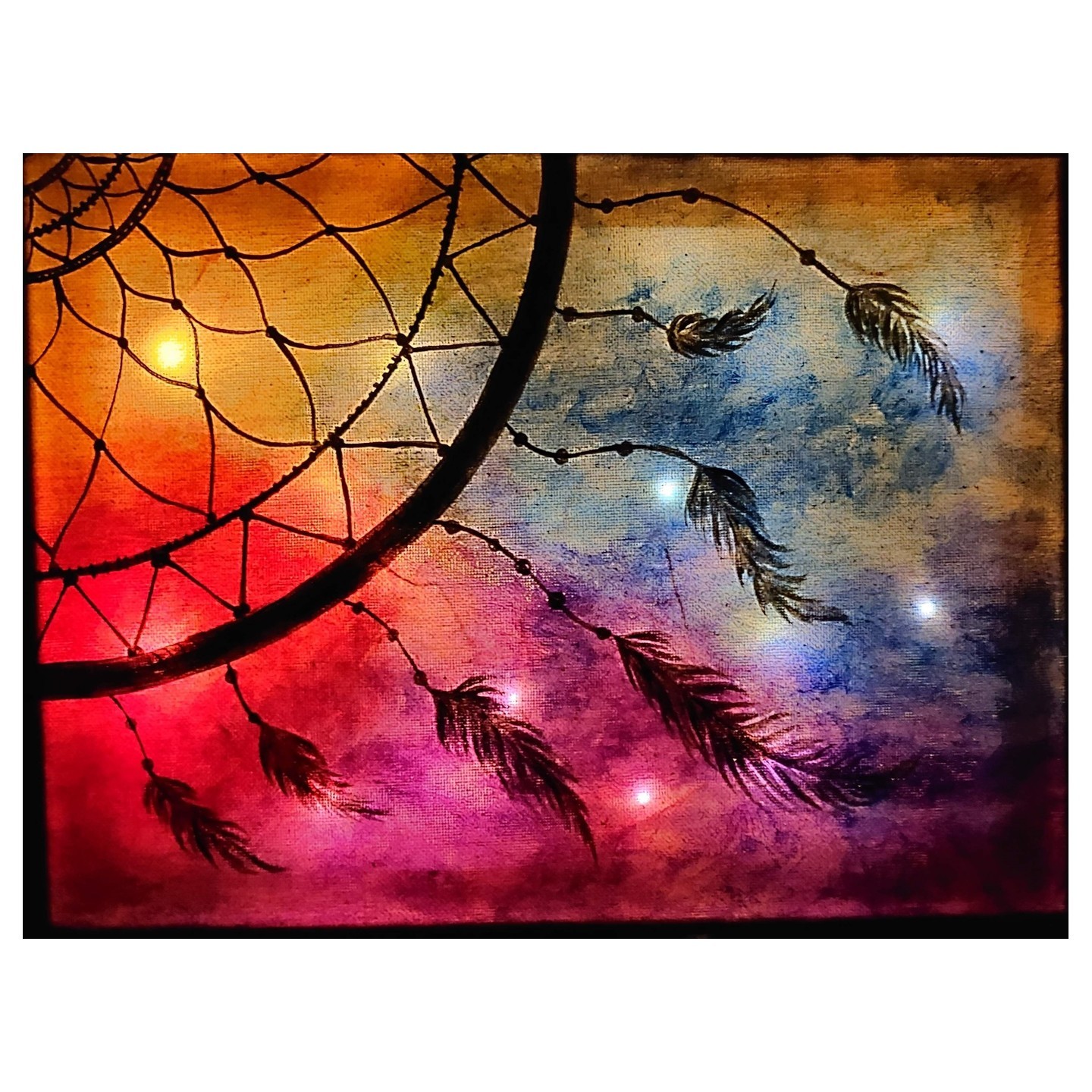 Dreamcatcher canvas acrylic painting back lit Diwali special