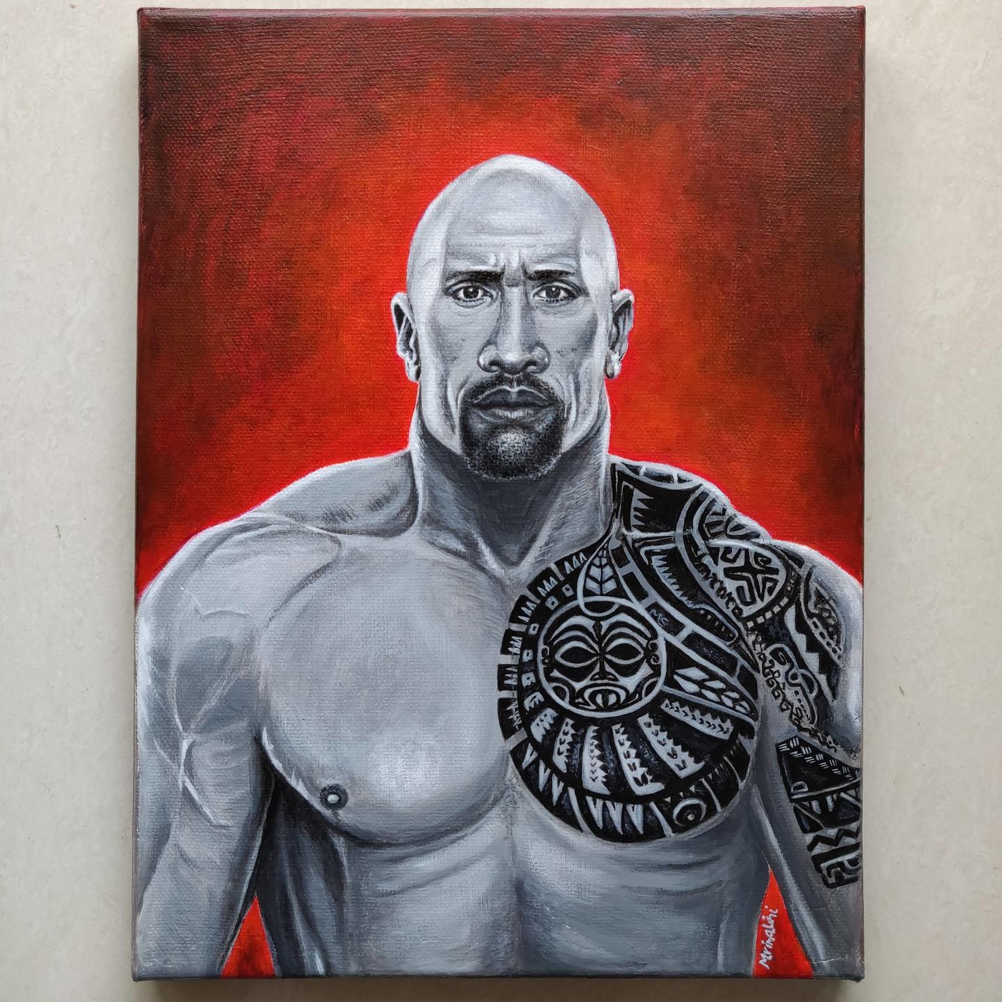 Fan art Rock Dwayne Jhonson realistic portrait acyrlic on canvas