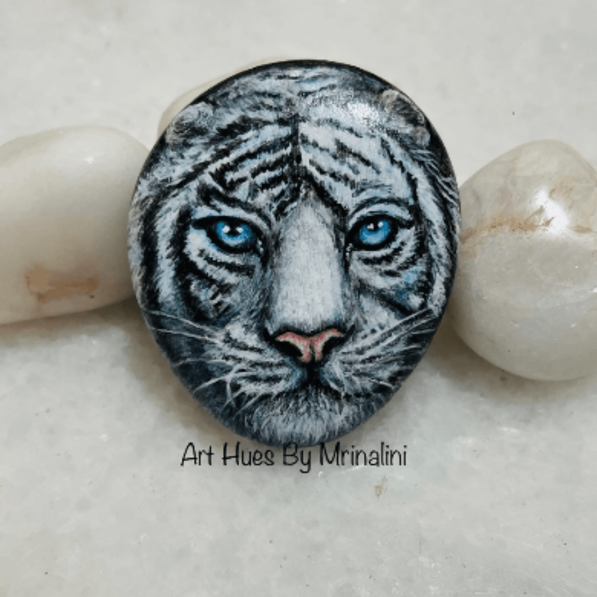 realistic white tiger portrait painted stone