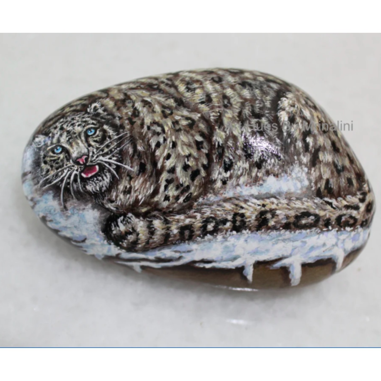 Snow Leopard Hand Painted rock for wildlife lovers