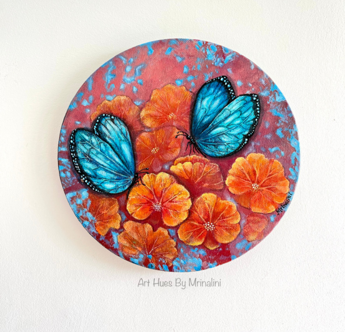 Life is a Garden - mixed media on round canvas