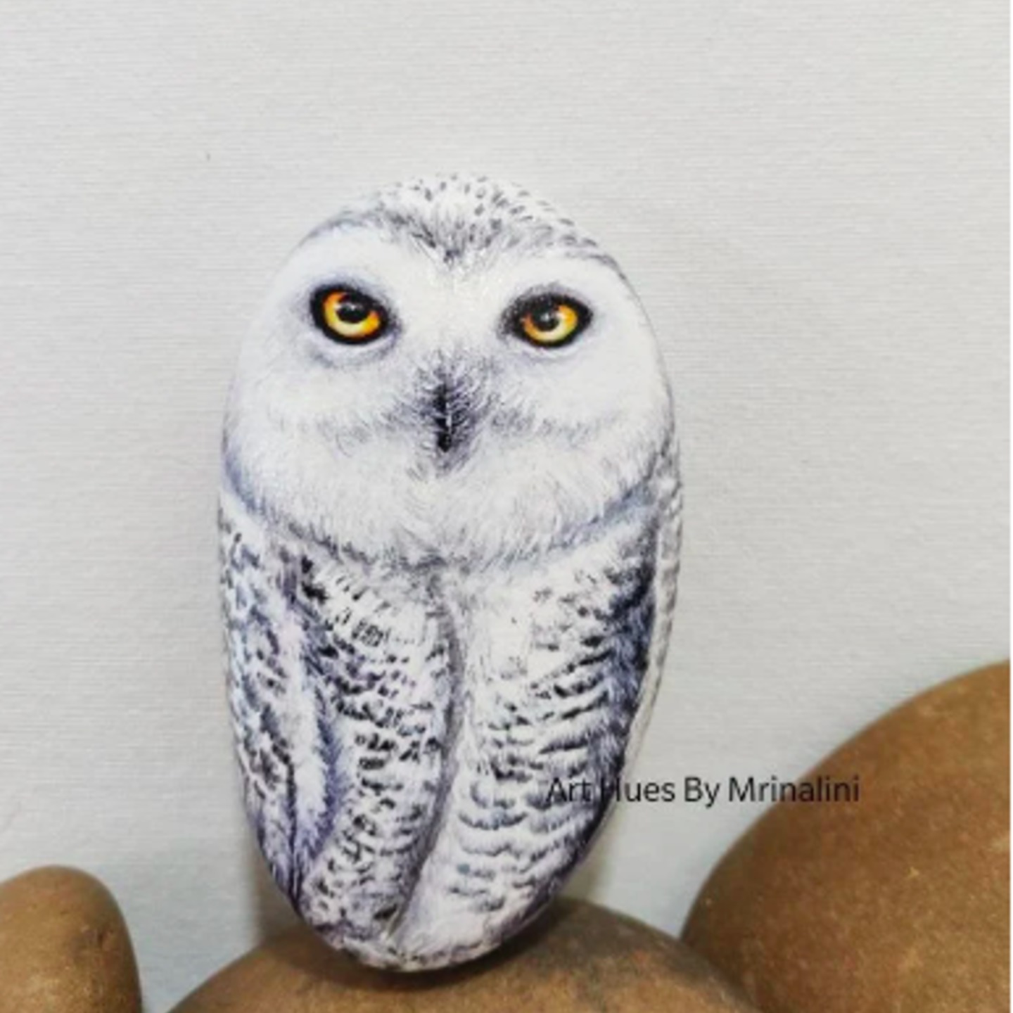 Snow Owl rock painting for Owl lovers