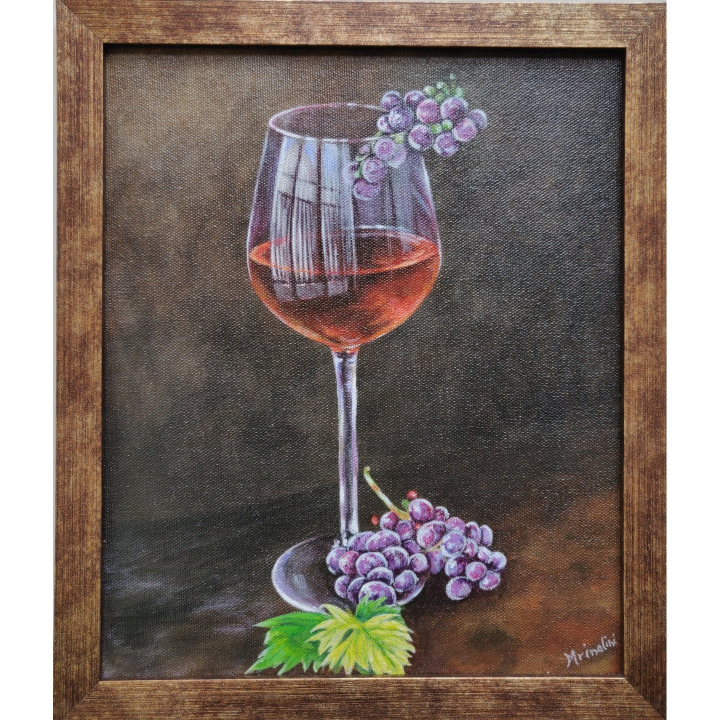Red Wine glass & grapes still life Original Acrylic painting