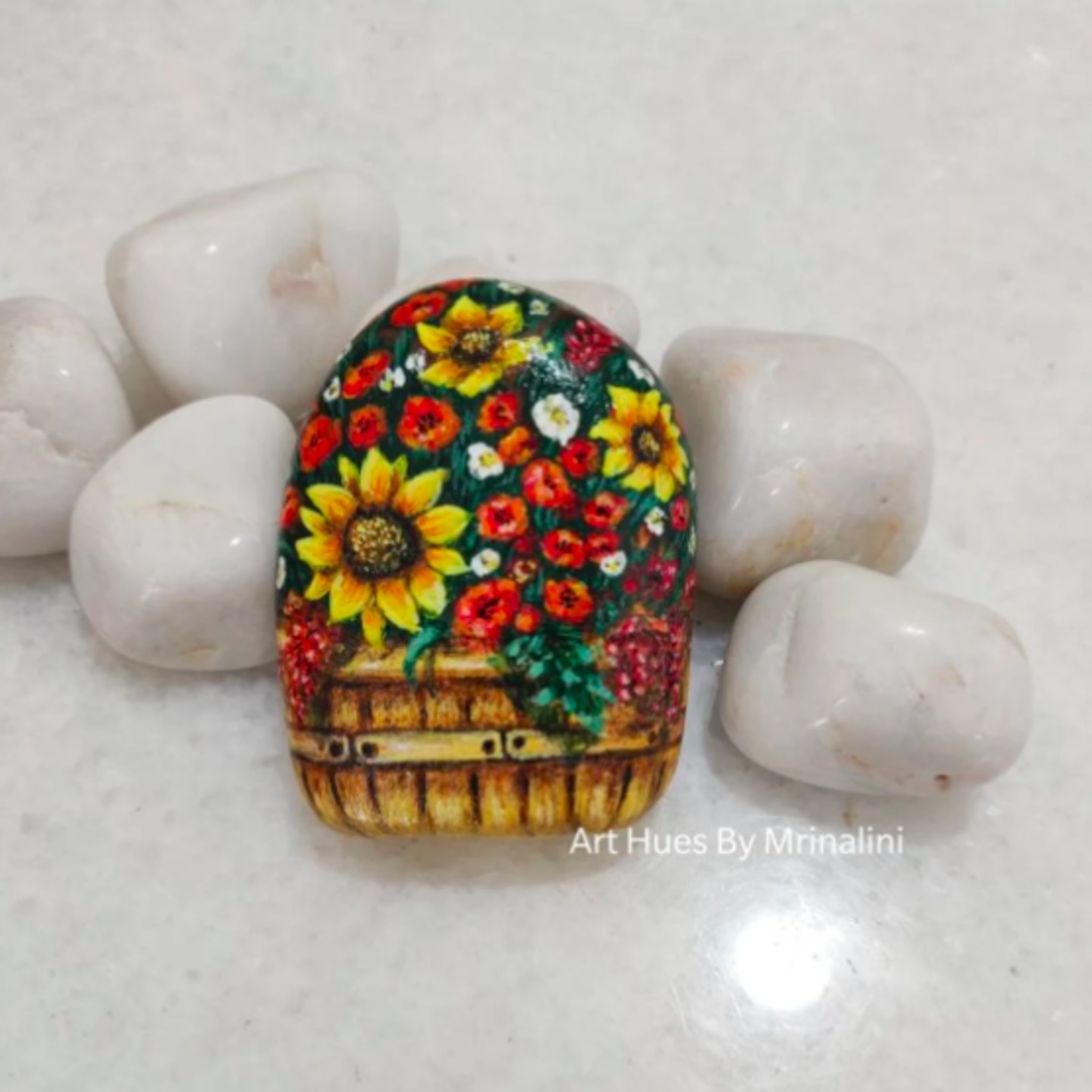 Sunflowers flower Fall bouquet Handpainted rock painting, gift for garden lovers