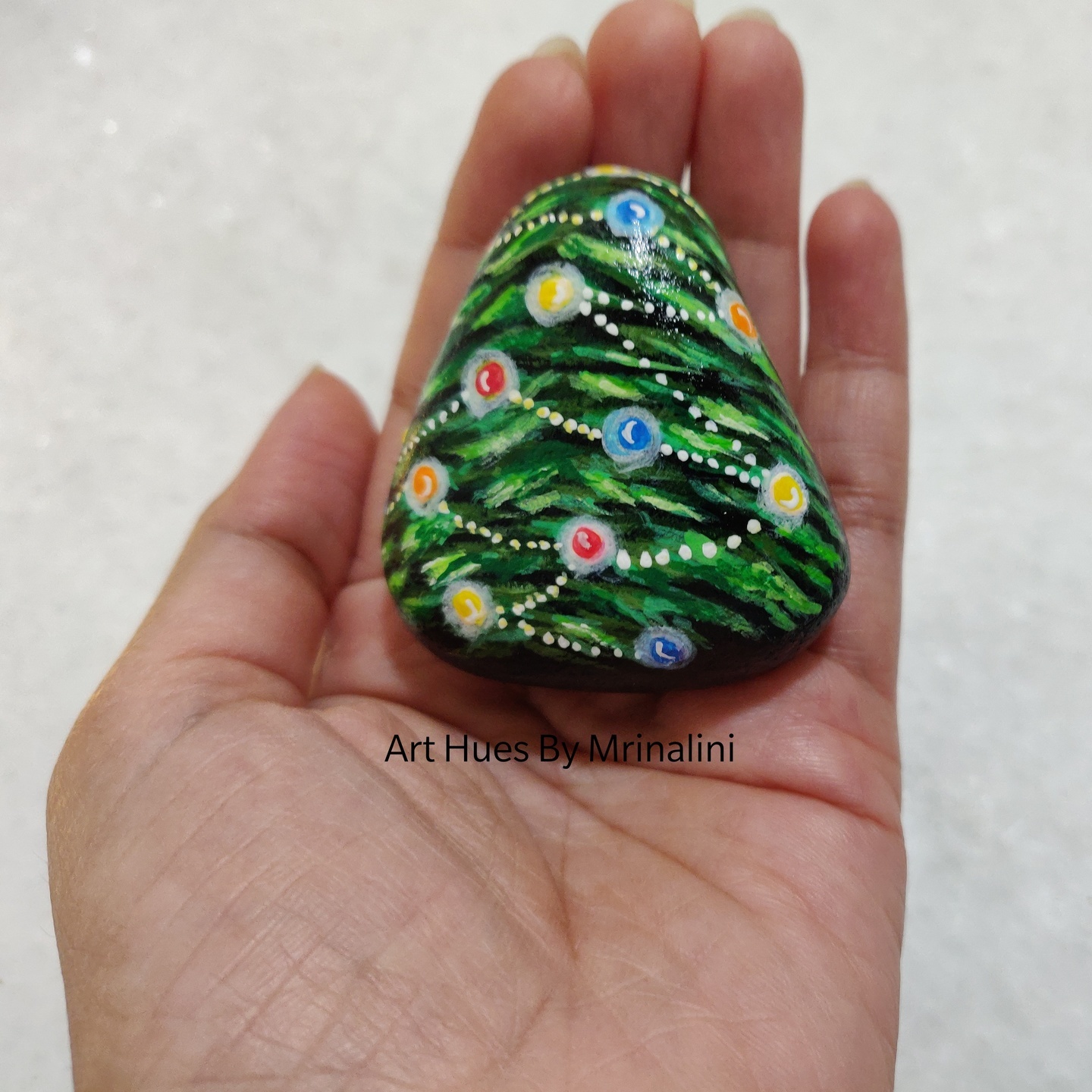 Christmas tree hand painted rocks set of two, Christmas ornaments, decor, Holiday gifts, painted stones, white christmas