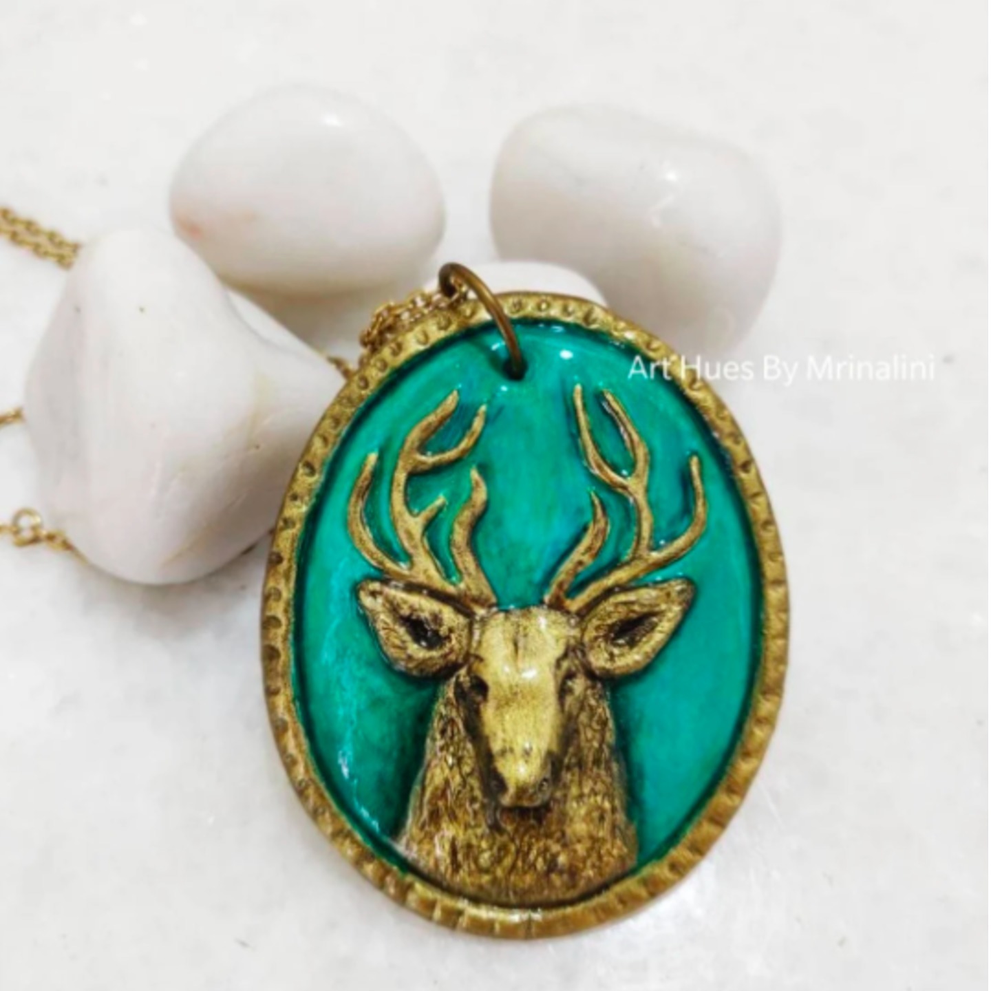 Deer antler stag head handmade Vintage necklace 