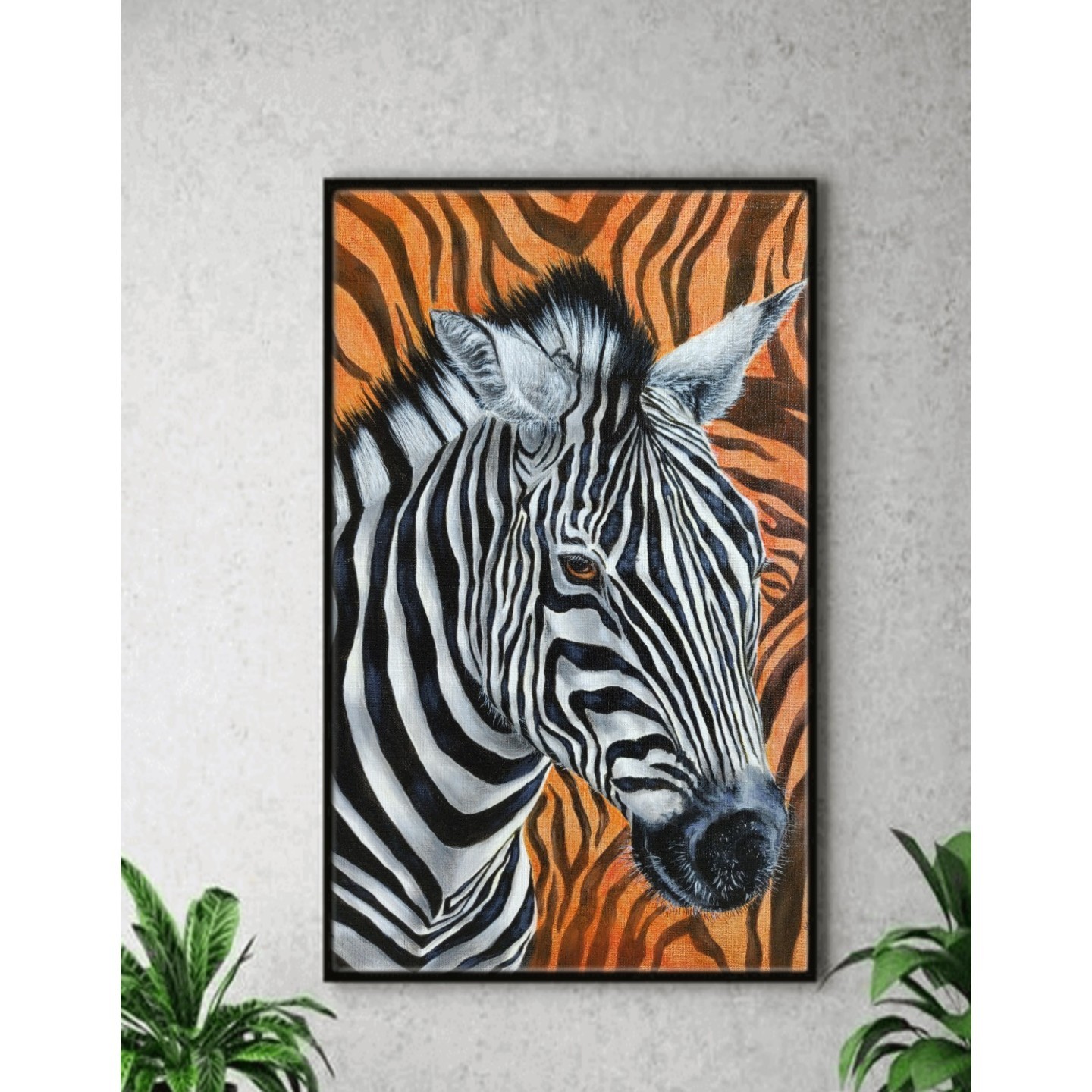 Zebra in a herd acrylic paintingon canvas for wildlife lovers