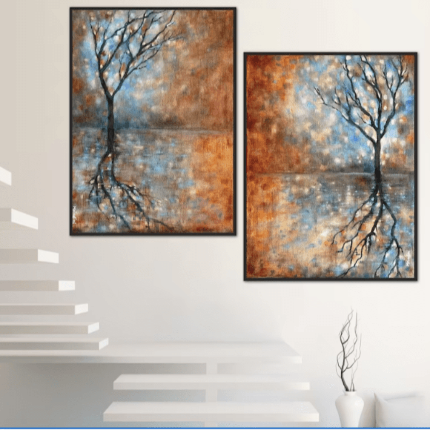Set of 2 original paintings, Fall landscape painting on canvas, original wall art, home & office decor, contemporary landscape artwork