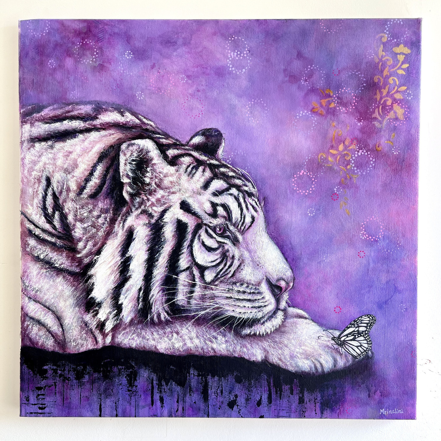 White Tiger & the monarch butterfly contemporary wildlife painting