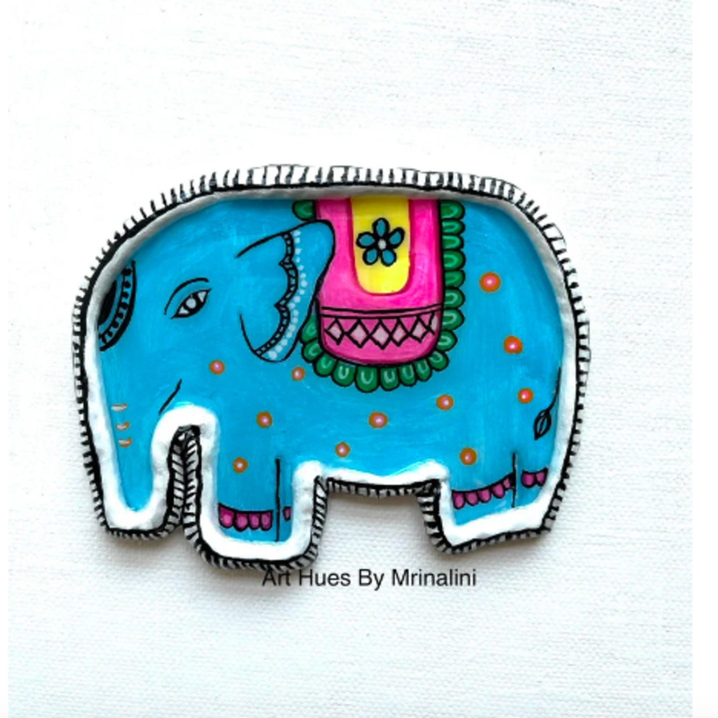 Madhubani folk art inspired handcrafted Elephant resin trinket tray