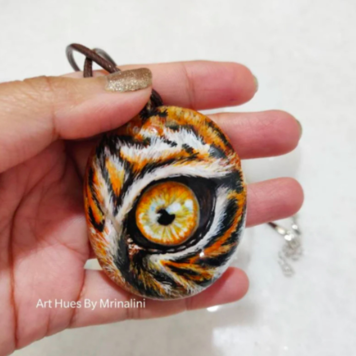 Tiger Eye hand made Pendant necklace wearable wildlife art