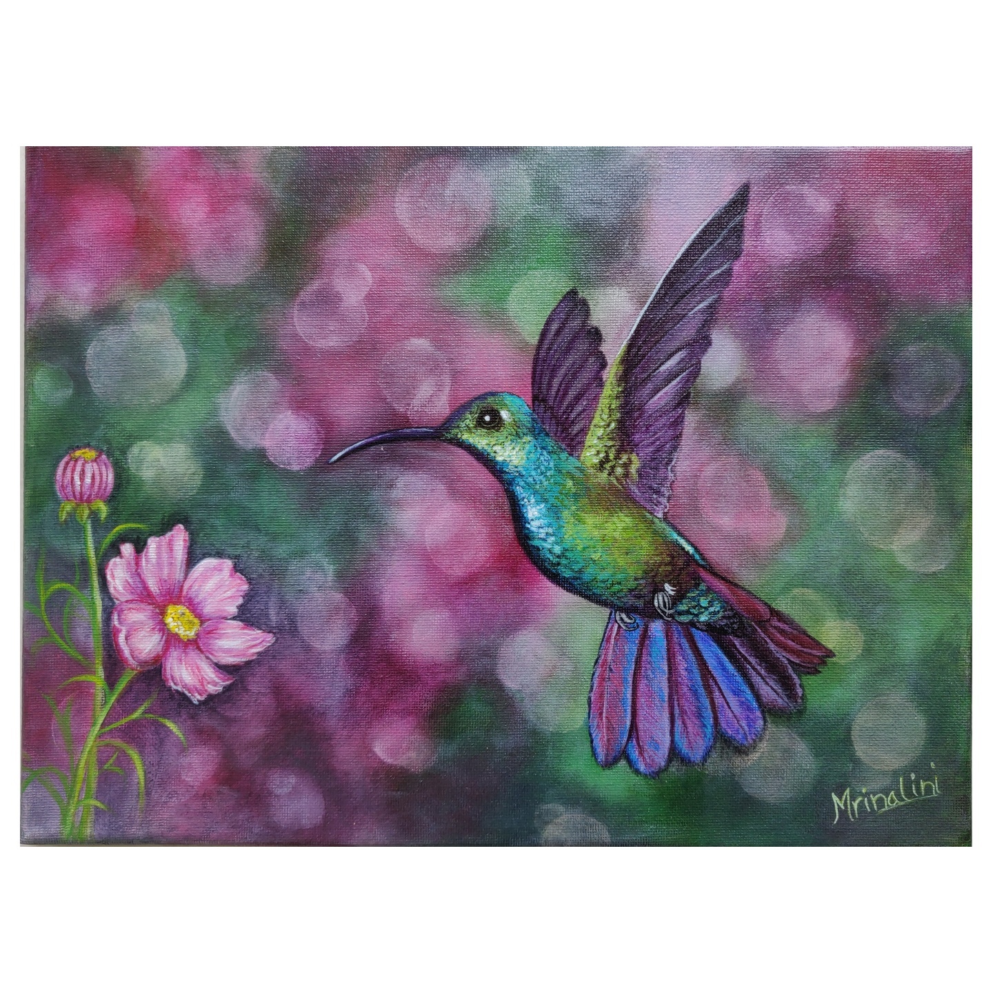 Hummingbird Canvas Acrylic original artwork, gift nature art, wildlife inspired decor, wall hanging