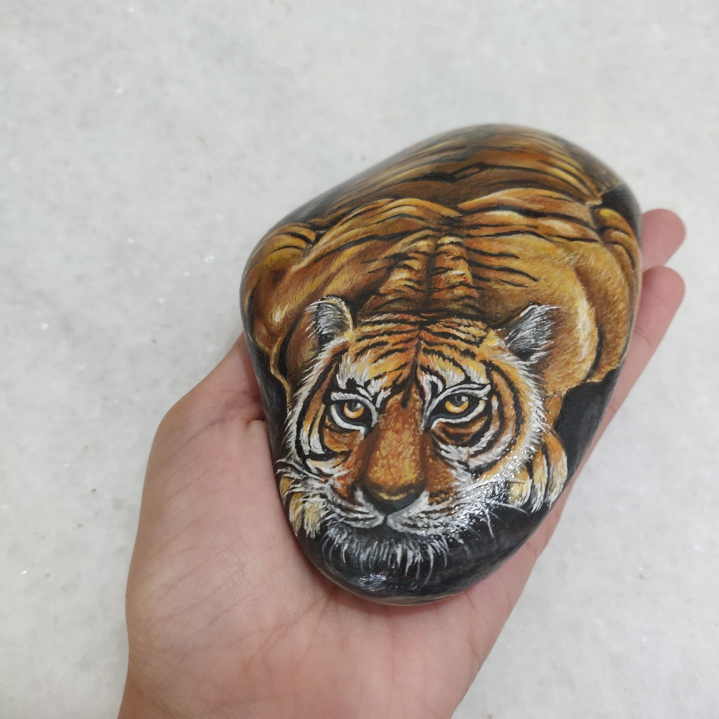 Crouching Tiger hand painted rock for wildlife lovers Bestseller