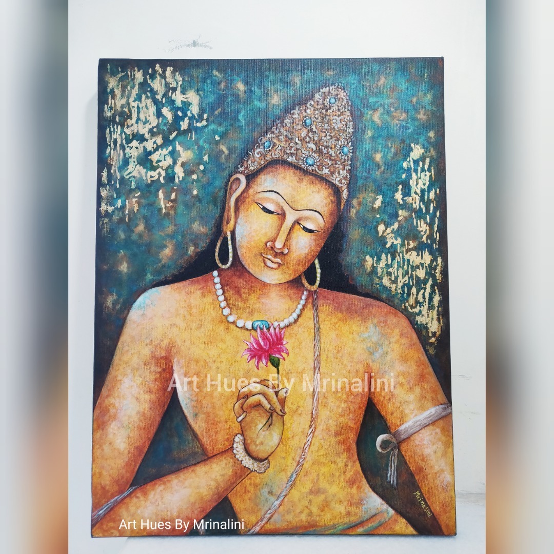 Ajanta mural inspired Original Buddha Canvas painting