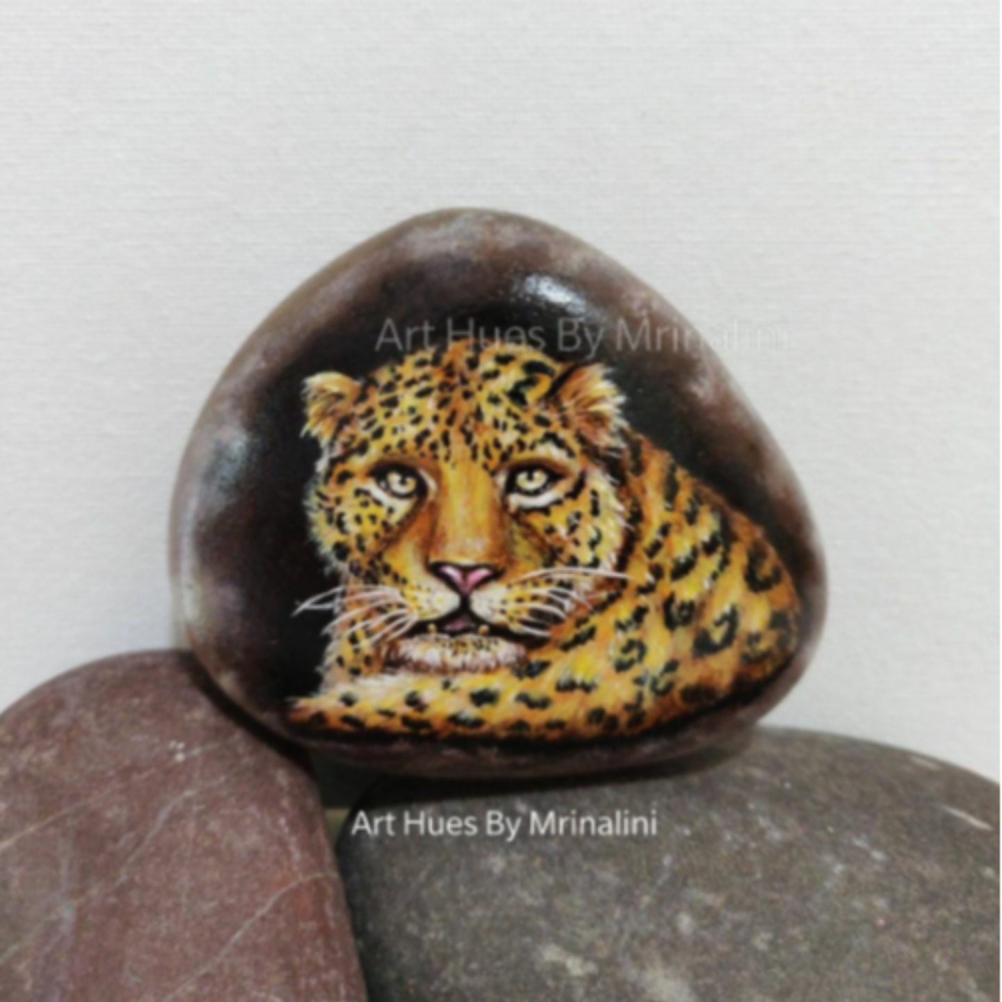 Leopard in the den original wildlife rock painting