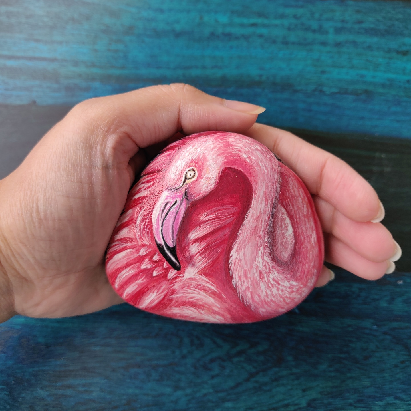 Flamingo hand painted rock painting gift or paper weight