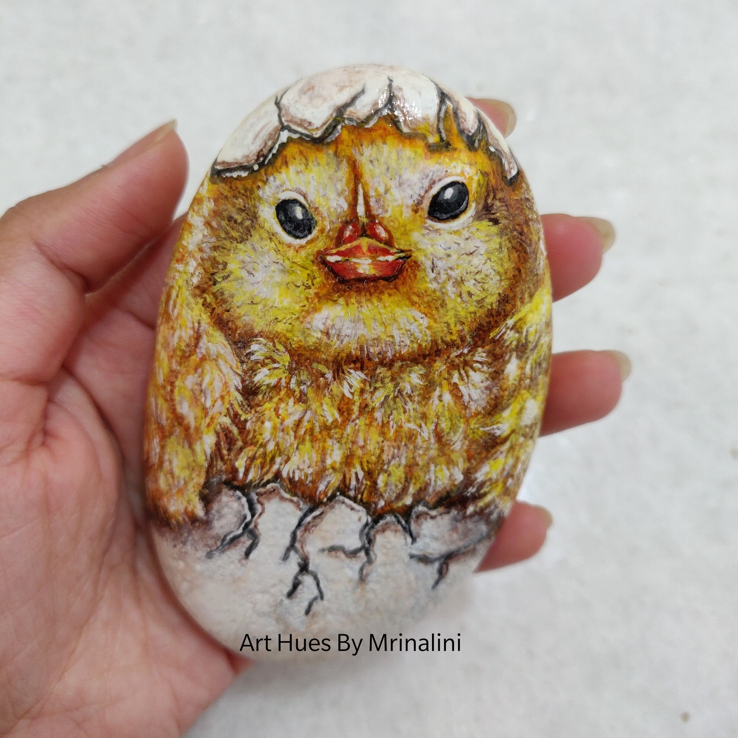 Baby chick in a egg hand painted stone