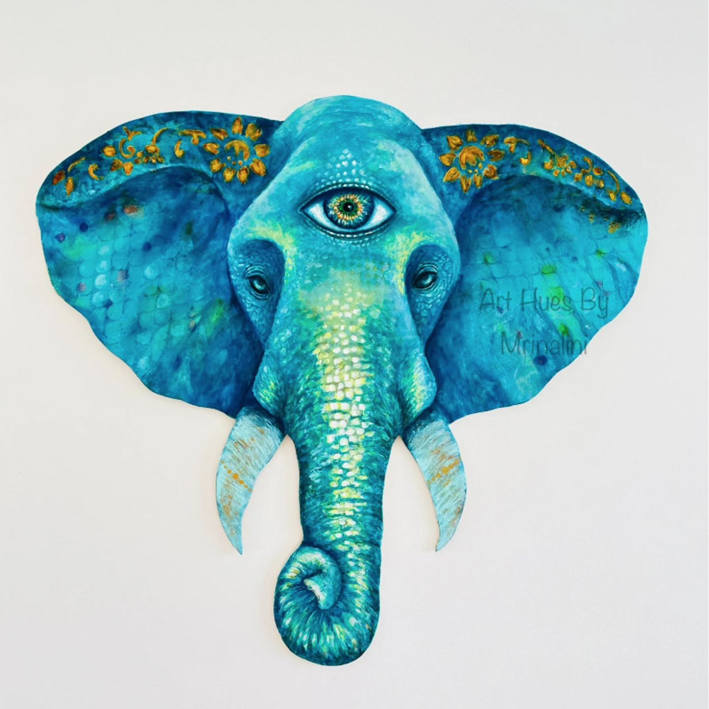 Contemporary Elephant Wall decor, Abstract fantasy elephant, original elephant painting, spiritual animal wood art, modern evil eye decor
