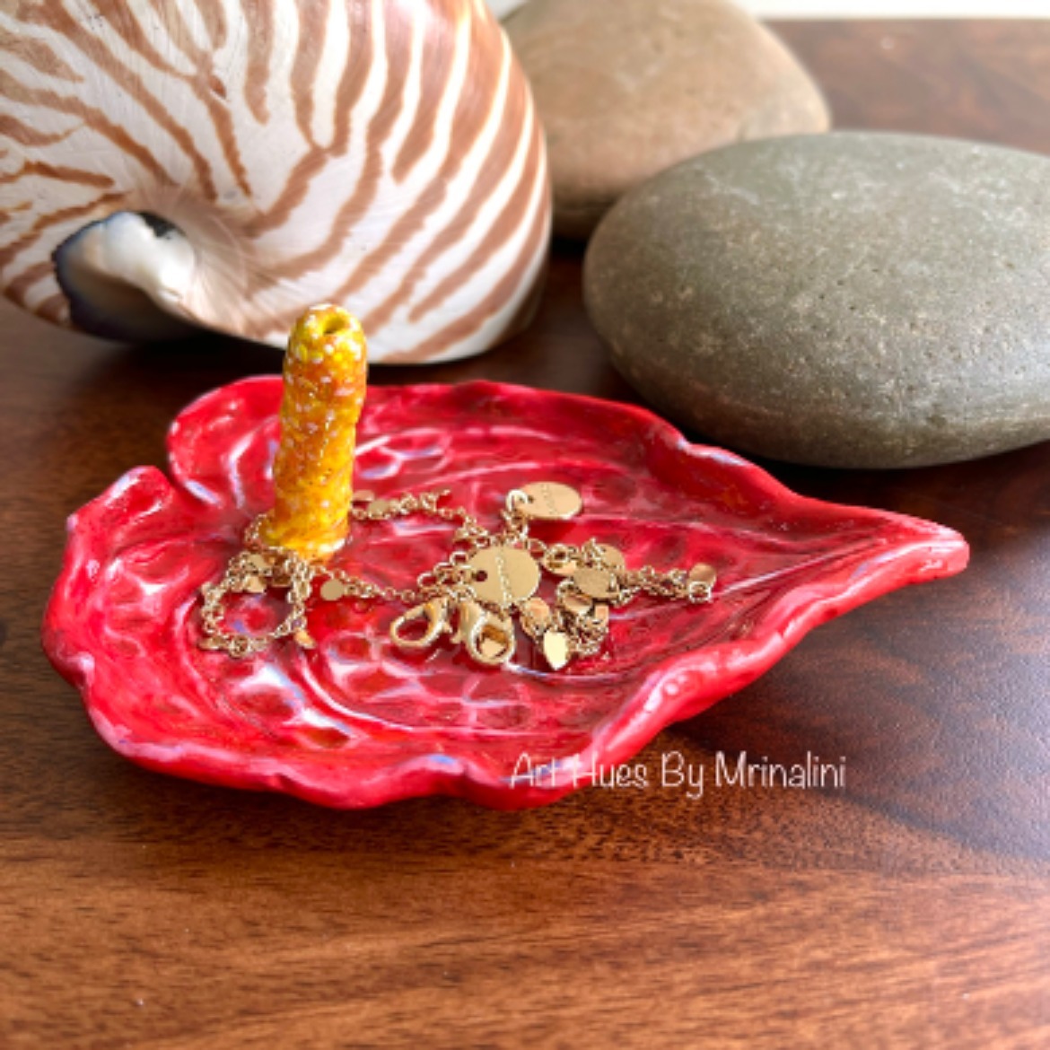 Anthurium plant leaf handcrafted resin ring dish