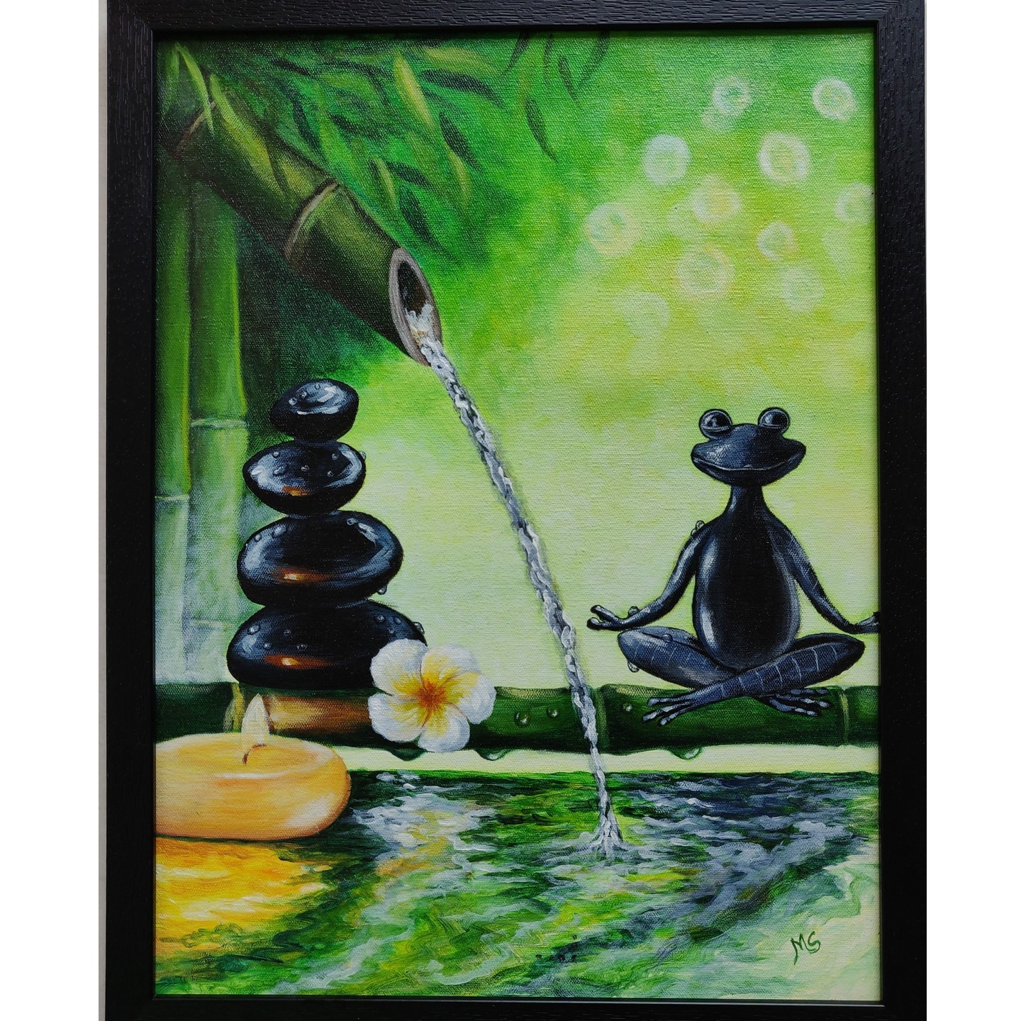Zen meditation frog handpainted acrylic painting on canvas