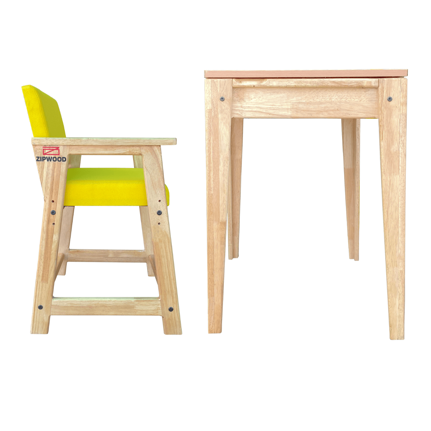 ZIPWOOD Solid Wood Kids Study Table and Desk Chair Set with Storage and Cushioned Seats