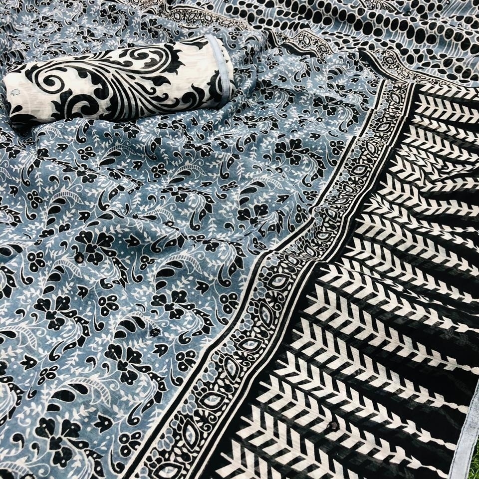 Handloom Cotton Saree with traditional abstract print work 217b