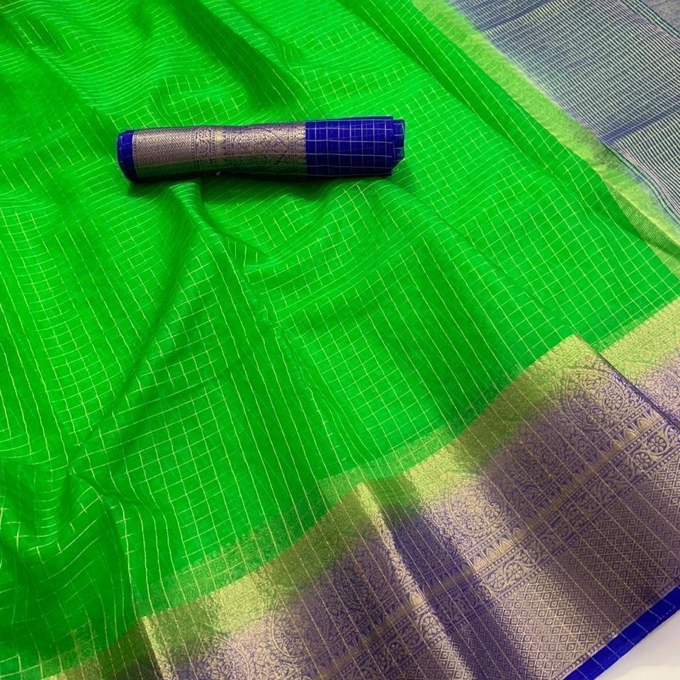 Organza Silk Check pattern traditional Zari work Saree 205a