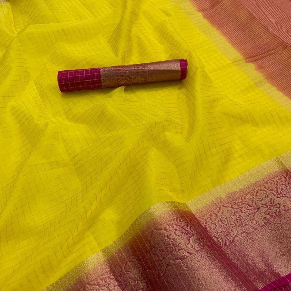 Organza Silk Check pattern traditional Zari work Saree 205h