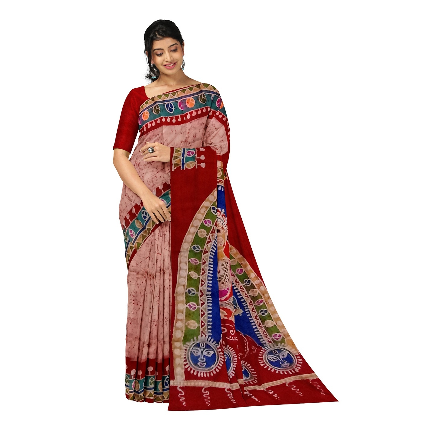 hand woven hand batik pure silk saree and blouse piece with Silk Mark GCM149