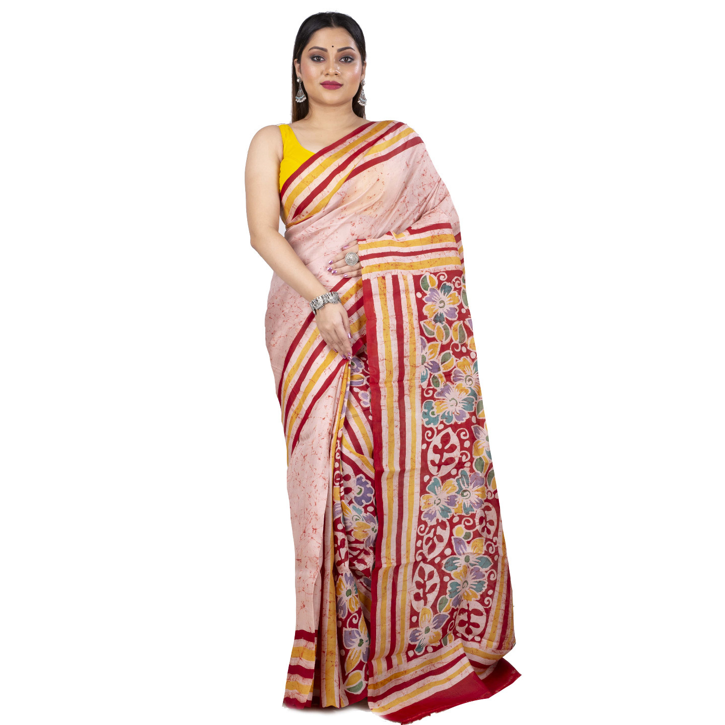 hand woven hand batik pure silk saree and blouse piece with Silk Mark (GCM109)