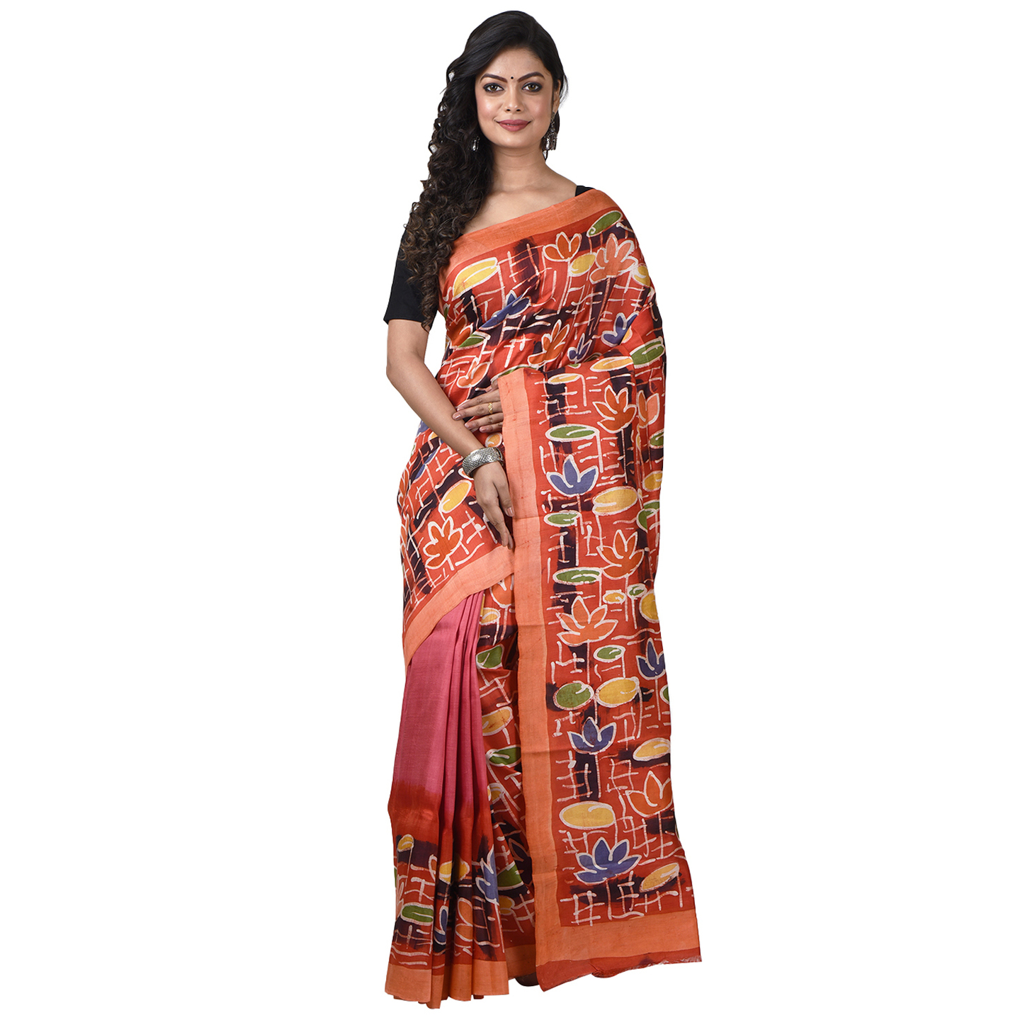 hand woven hand batik pure silk saree and blouse piece with Silk Mark (GCM171)