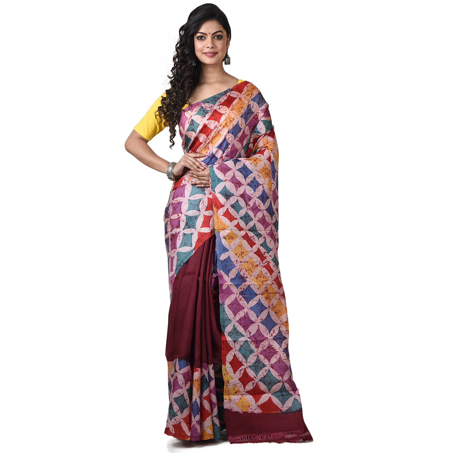hand woven hand batik pure silk saree and blouse piece with Silk Mark (GCM65)