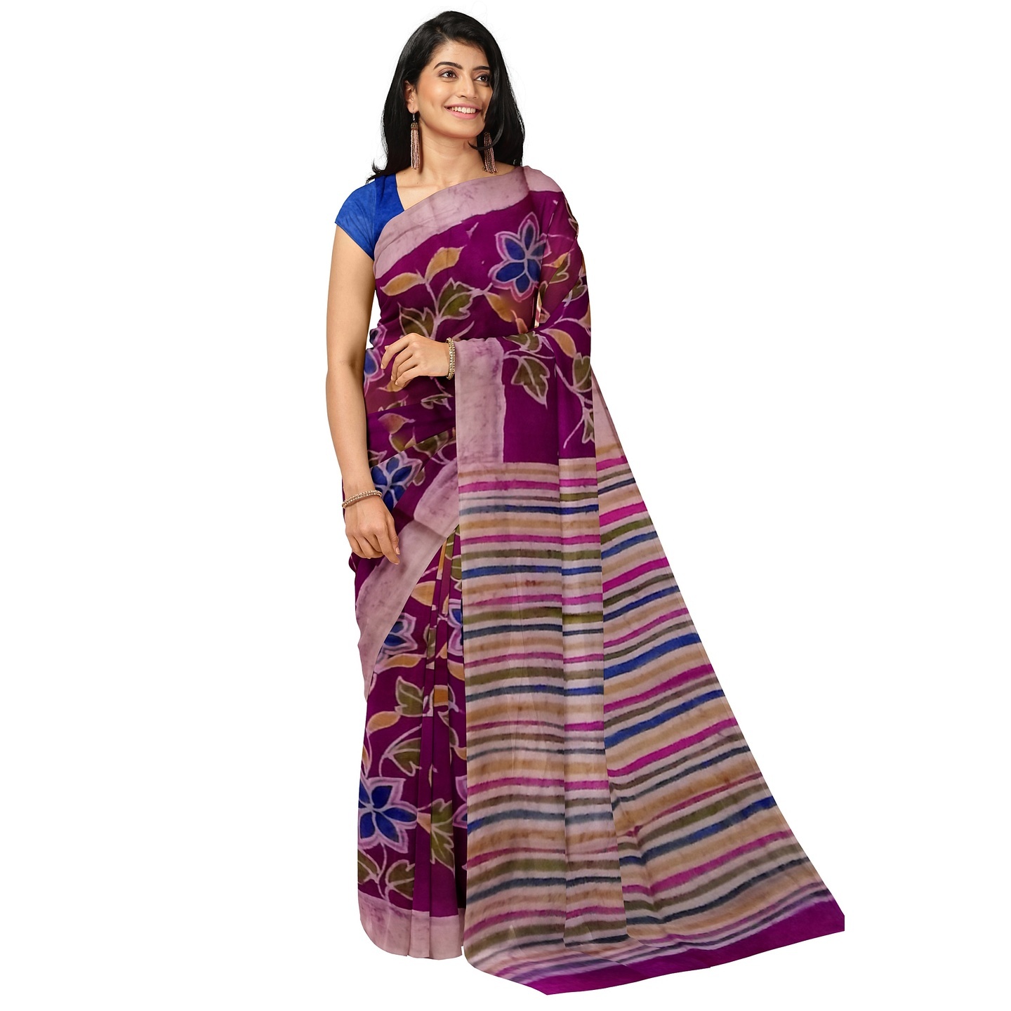 hand woven hand batik pure silk saree and blouse piece with Silk Mark GCM125